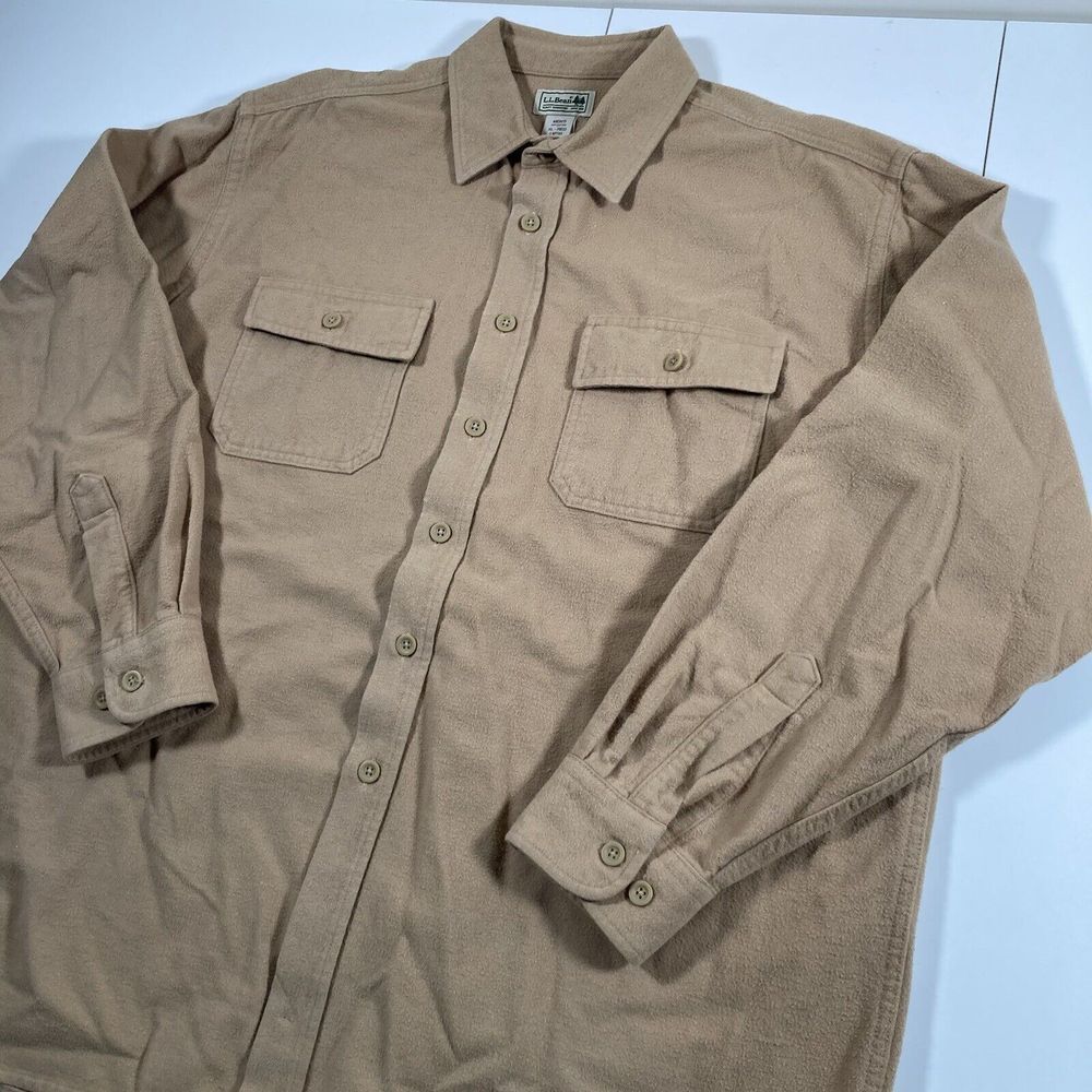 Vintage LL Bean Shacket XL (2XL) Beige Work Barn Chore Heavy Pockets Shirt‎